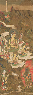 弥勒菩薩来迎図　１幅　絹本着色　南北朝時代　奈良国立博物館　（展示期間：4月20日～5月19日）